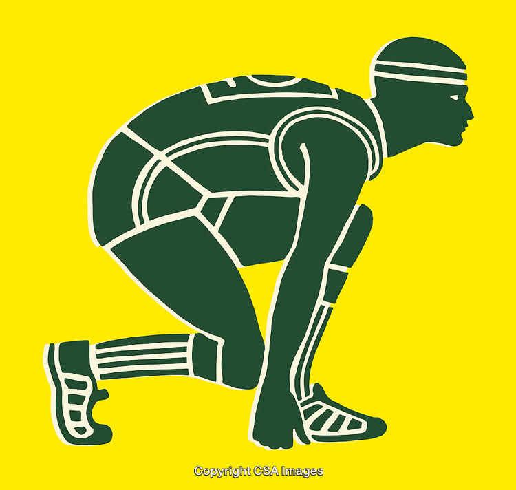 Illustration of an Athlete Ready at the Starting Position on Yellow Background
