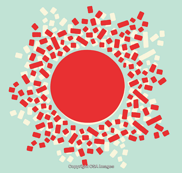 Abstract Geometric Design with Red Circle and Rectangular Shapes