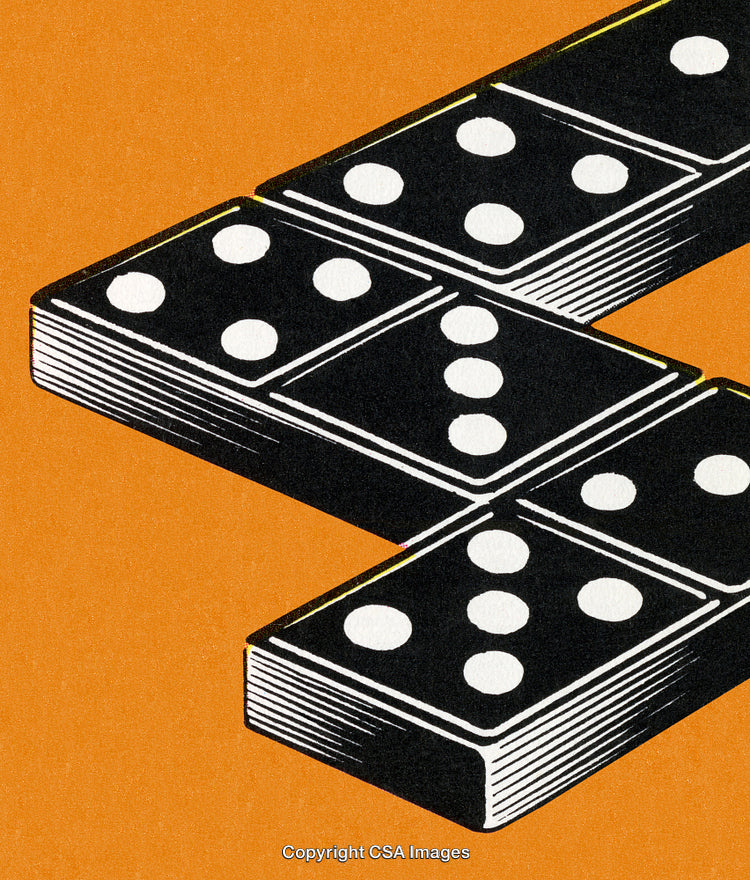 Illustration of Domino Tiles Arranged on an Orange Background in Stylized Design