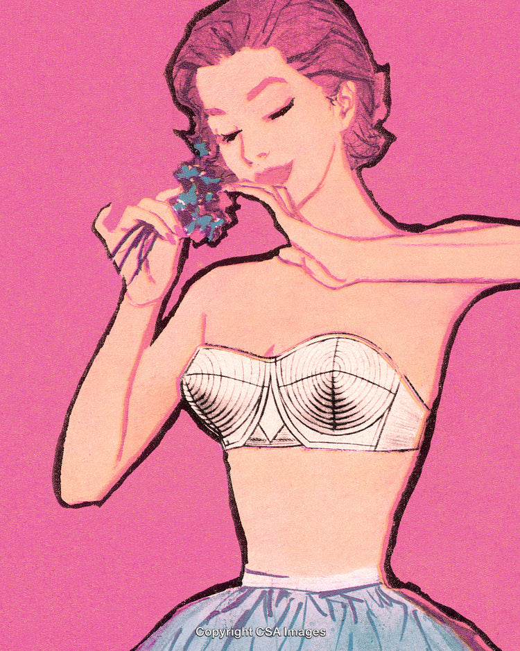 Vintage Illustration of Stylish Woman with Flowers and Pink Background