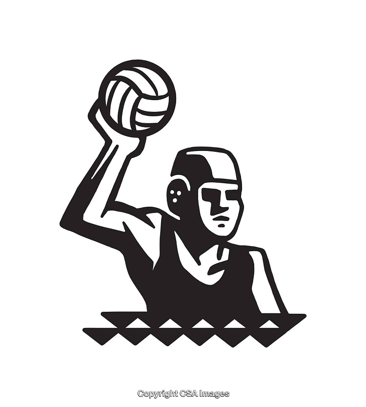Black and White Line Art Illustration of a Water Polo Player