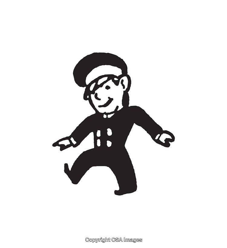 Black And White Line Art Of A Cheerful Dancing Figure