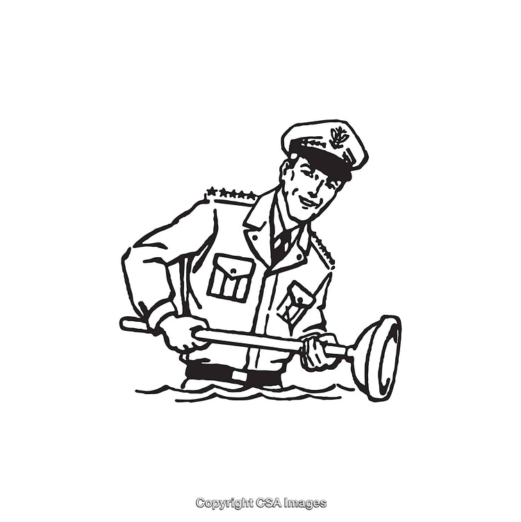 Vintage Line Art of Officer Plunging in Action Illustration