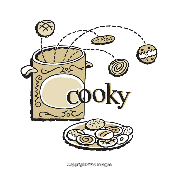 Vintage Illustrative Style of Cookie Jar and Assorted Cookies Display