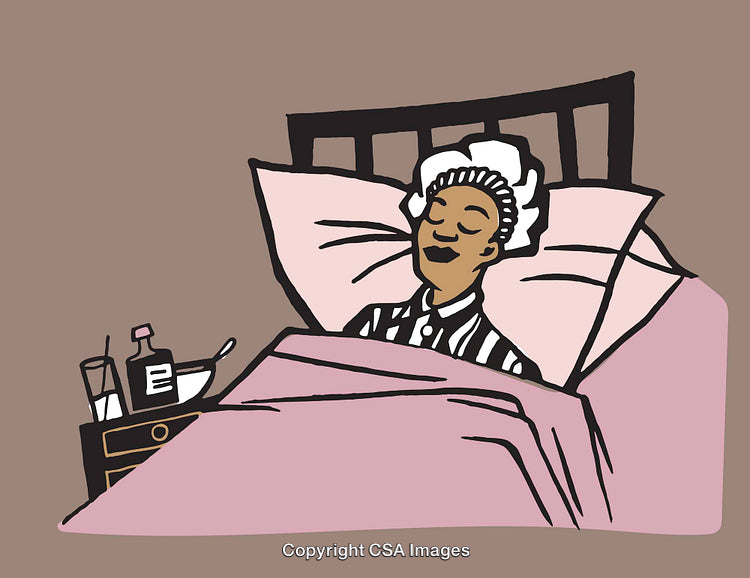 Illustration of a Woman Resting Peacefully in a Bed With Pink Linen