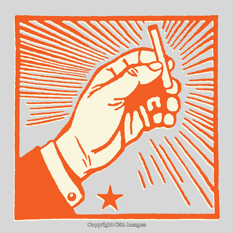 Stylized Line Art of Hand Holding Object with Radiating Light Lines