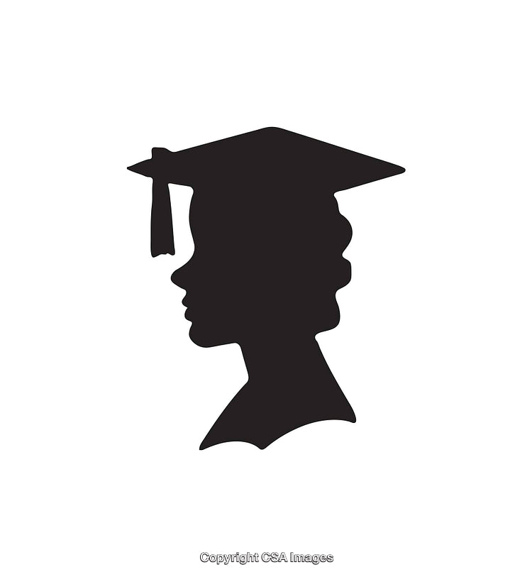 Silhouette of Female Graduate Wearing Cap in Black and White