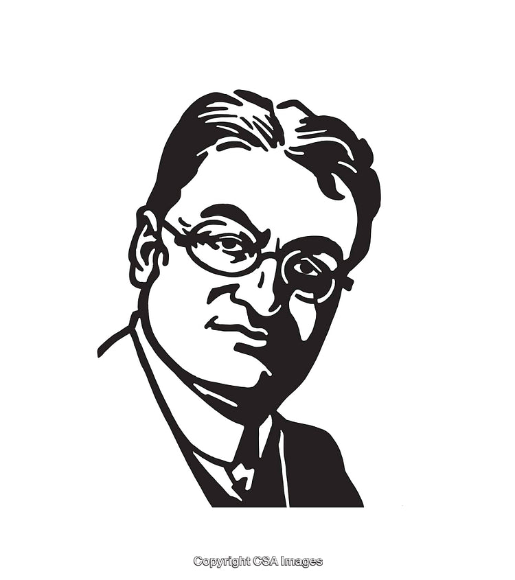 Black And White Line Art Illustration of a Man Wearing Glasses