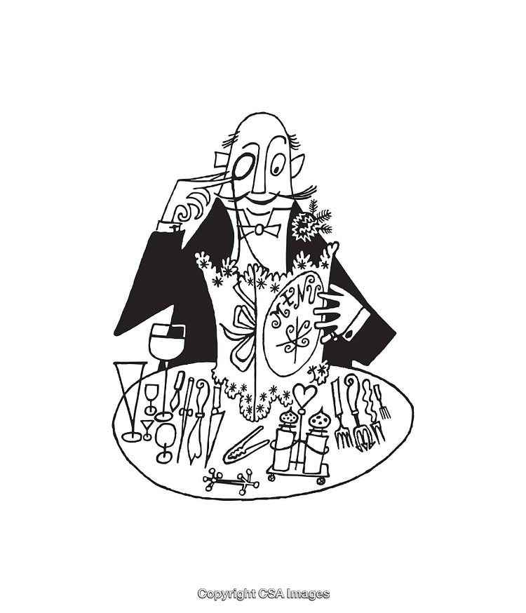 Elegant Line Art Illustration of a Celebratory Dining Scene