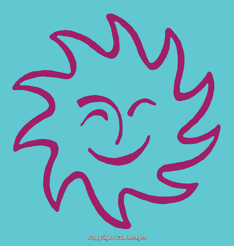 Bright and Playful Sun Icon with Smiling Expression on Blue Background