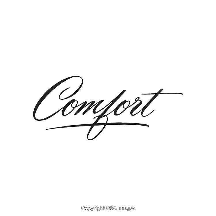 Handwritten Word 'Comfort' in Elegant Cursive Script on White Background