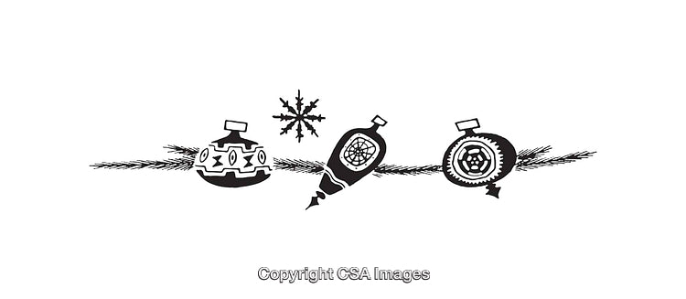 Black and White Abstract Line Art of Christmas Decorations