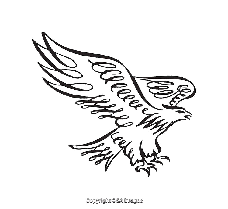 Black and White Line Art of an Eagle in Flight Design