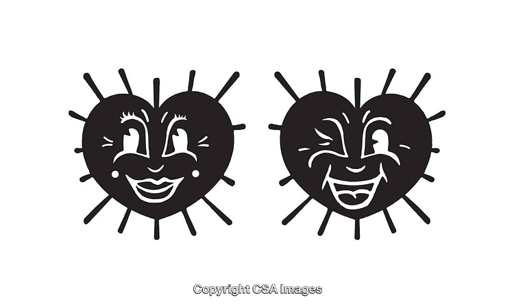 Two Black And White Heart Faces with Expressive Emotions