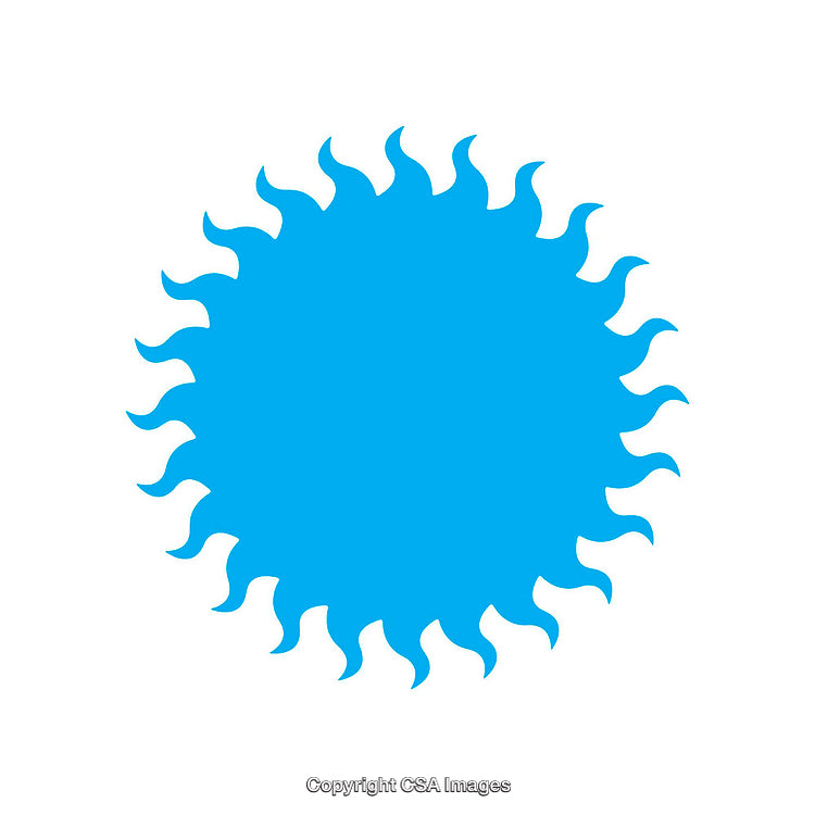Abstract Blue Sun Shape With Curvy Rays on White Background