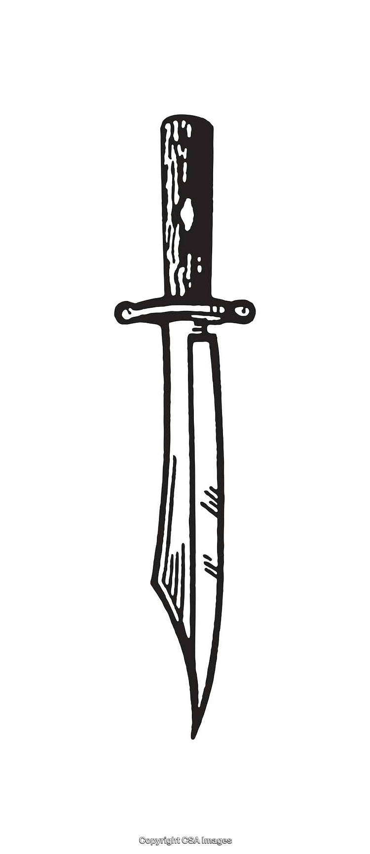 Black And White Line Art Illustration of a Knife with Detailed Handle