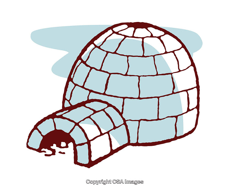 Illustrated Igloo Made of Ice Bricks with Small Entry Passage