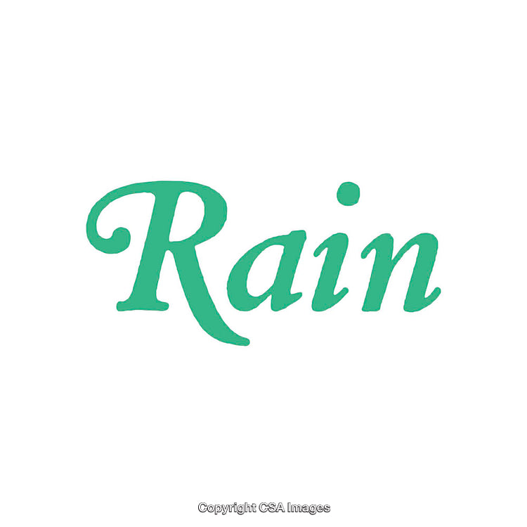 Green Typographic Illustration Featuring the Word Rain on Plain White Background