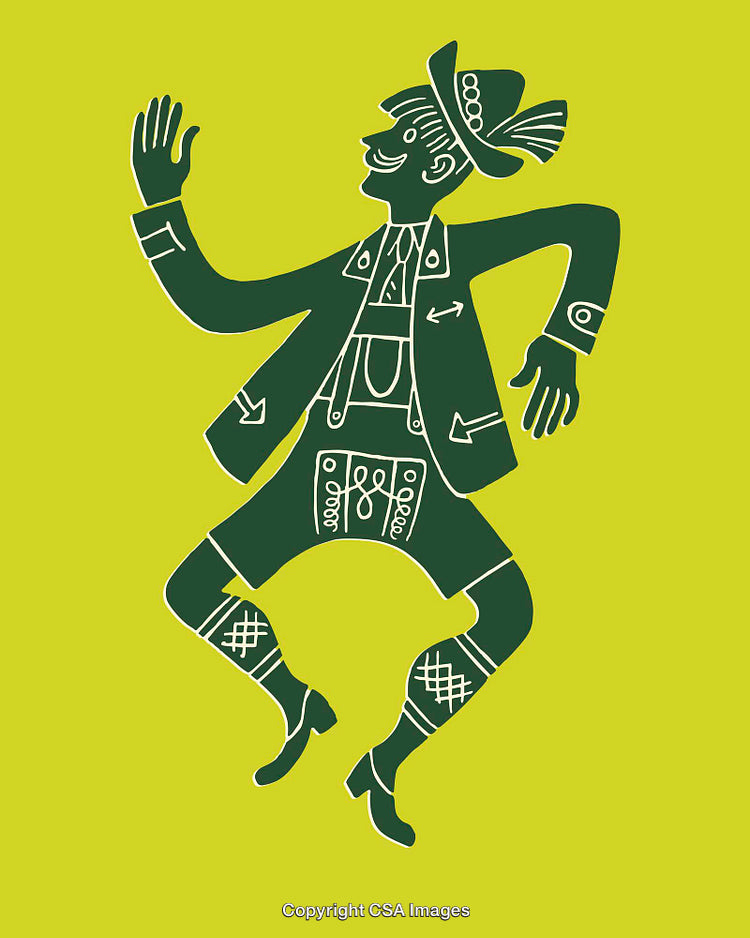 Traditional Bavarian Folklore Character in Green Color Line Art Illustration