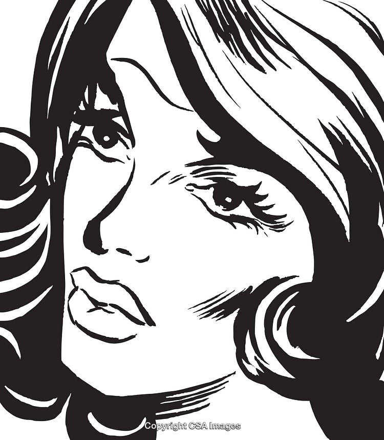 Stylized Line Art of Woman's Face in Retro Aesthetic Style