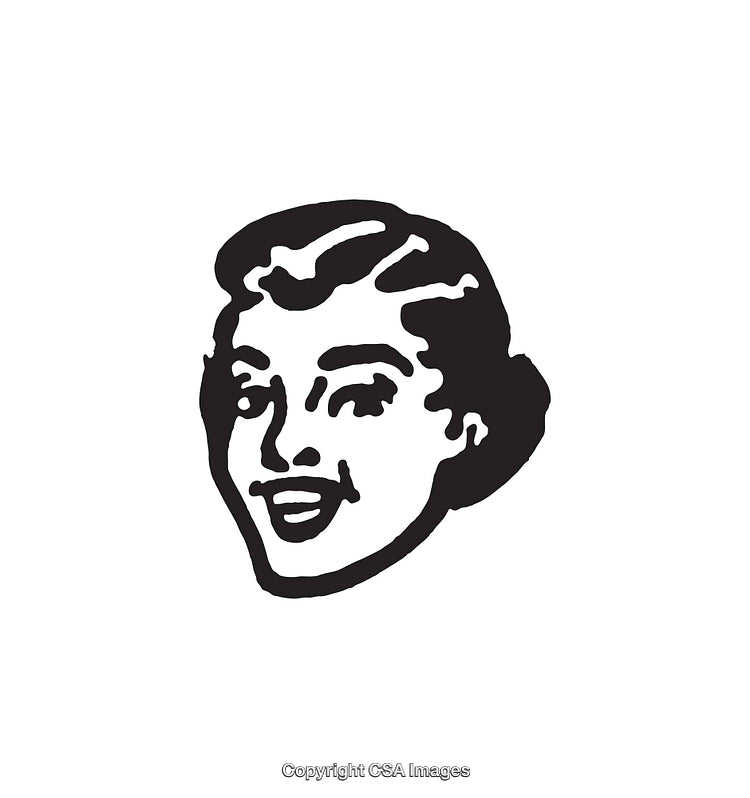 Retro Styled Black and White Illustration of a Smiling Woman's Face