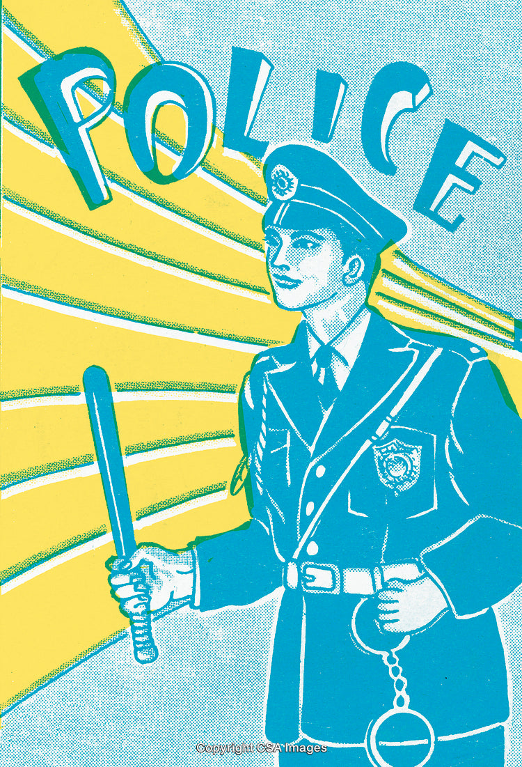 Retro Comic Style Illustration of a Police Officer with a Vibrant Background