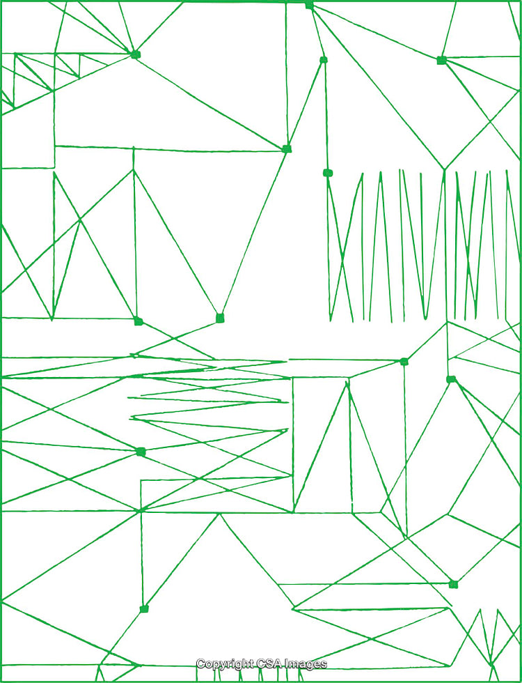 Geometric Pattern with Green Lines Forming Abstract Shapes on White Background
