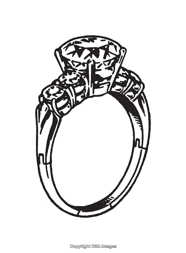 Elegant Black and White Line Drawing of a Diamond Ring