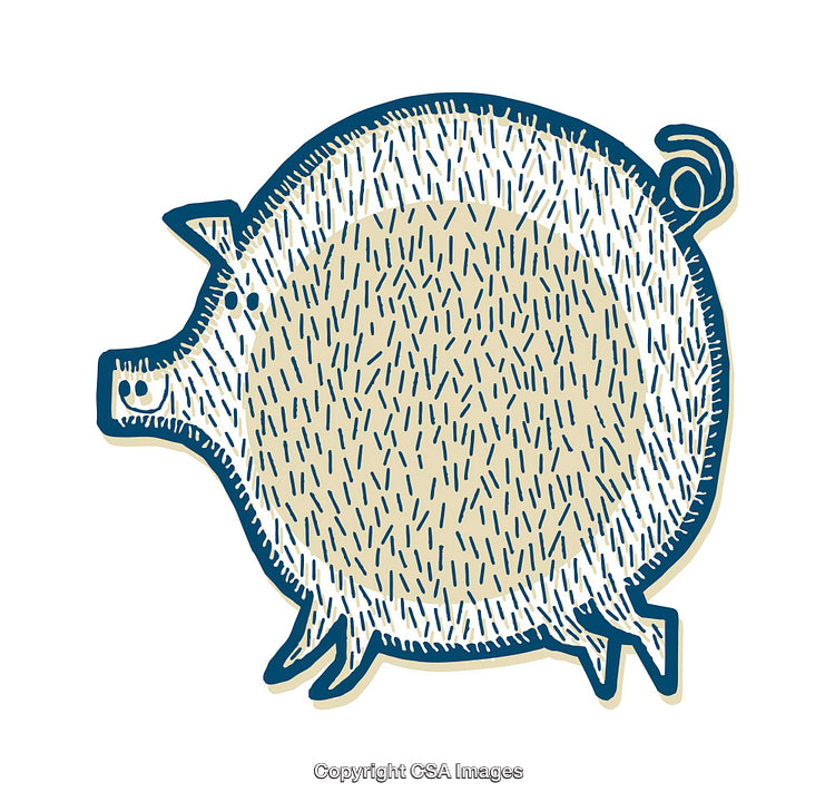 Artistic Illustration of a Blue and White Cartoon Pig Drawing