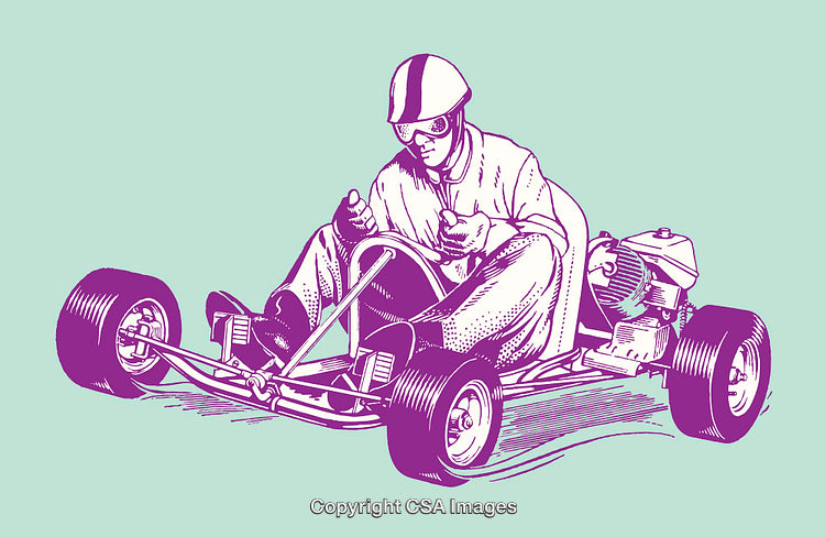 Vintage Style Racing Go-Kart Line Art Illustration in Purple Shades