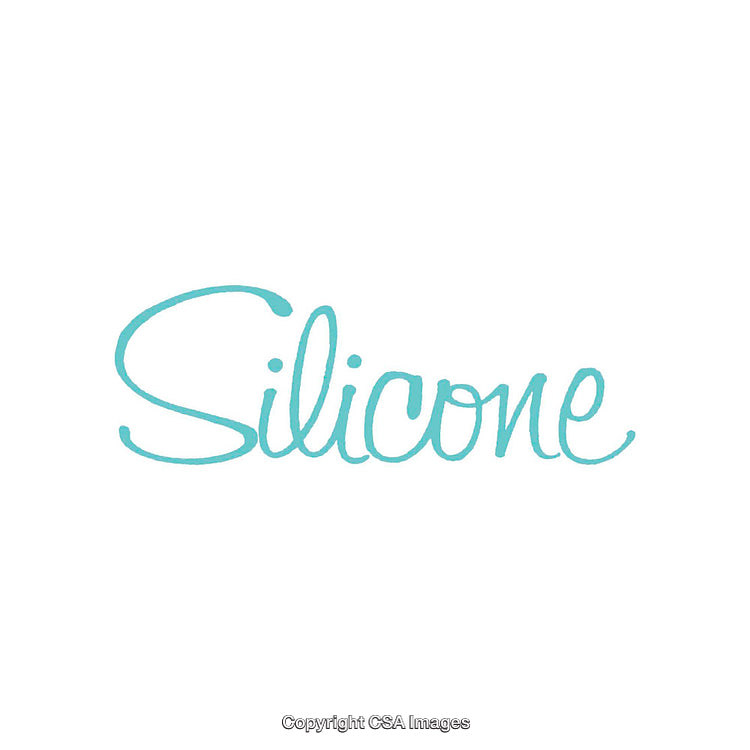 Turquoise Handwritten 'Silicone' Text on a White Background
