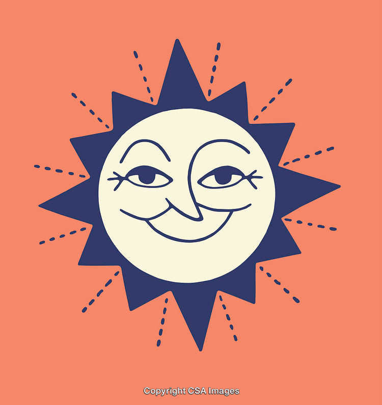 Playful Sun Illustration in Retro Style with Orange Background