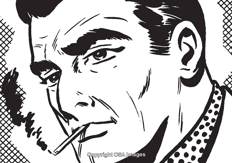 Retro Pop Art Illustration of a Male Character in Monochrome Style