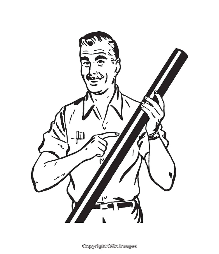 Retro Line Art of Smiling Man Holding a Large, Highlighted Object