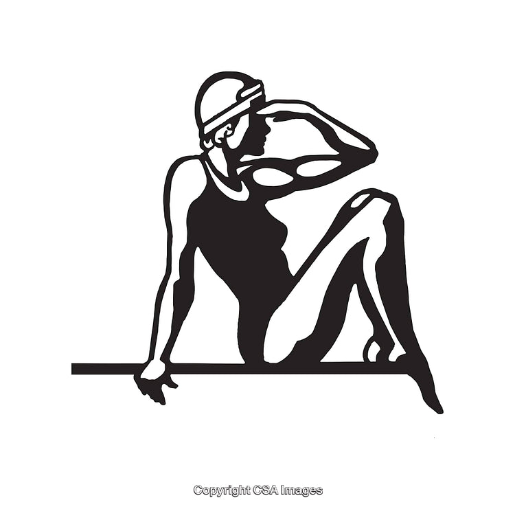 Stylish Black and White Line Art Female Athlete Illustration in Swimwear