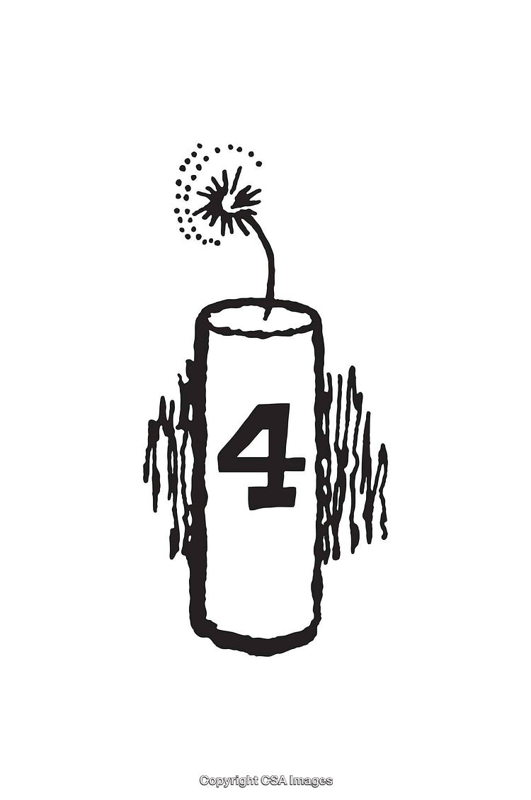 Black and White Line Art Illustration of a Number Four Dynamite Stick