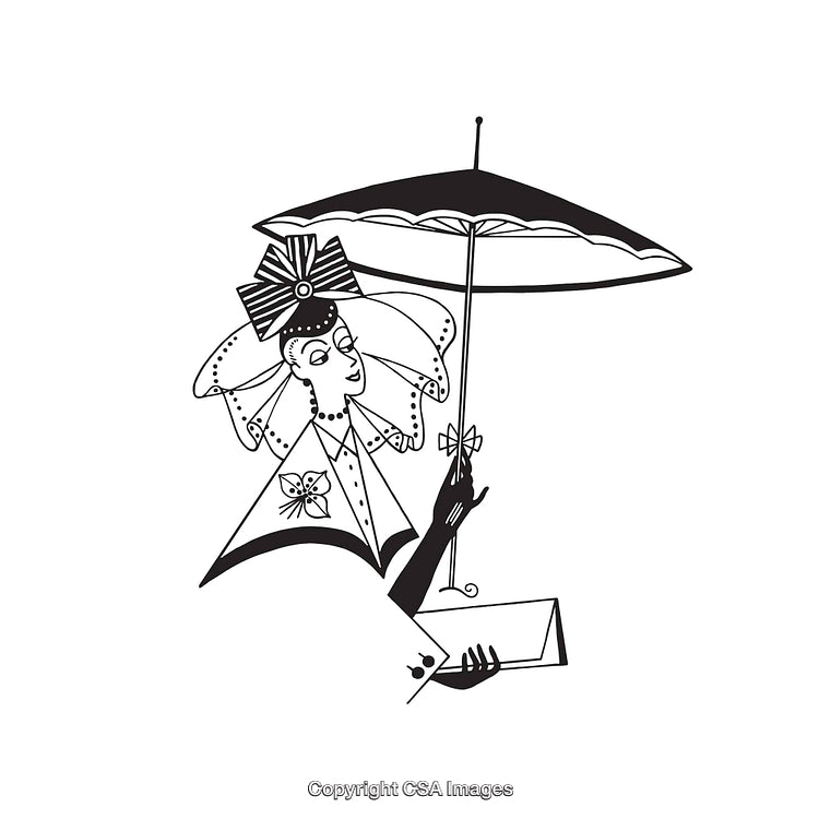 Elegant Lady with Parasol in Black and White Illustration