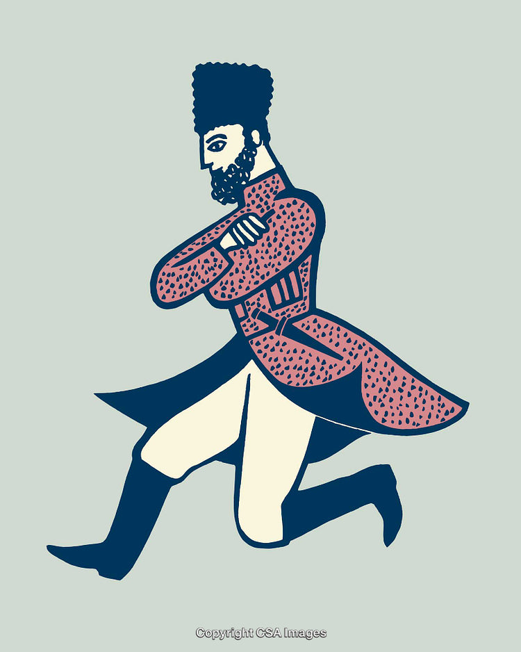 Traditional Folk Dance Illustration Featuring Stylish Attire and Energetic Movement