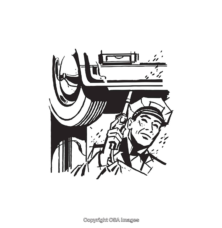 Black and White Art of a Policeman with a Handgun in Action