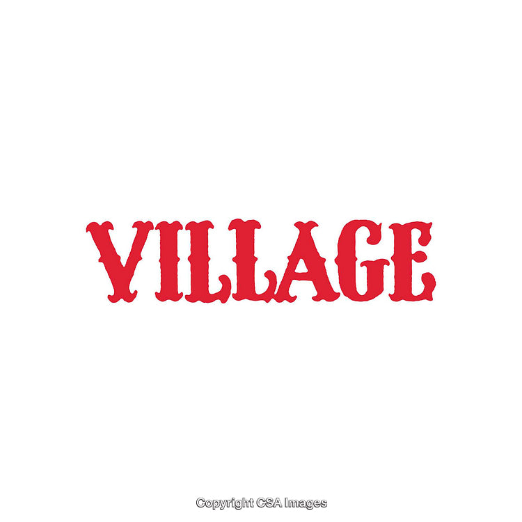 Red Stylized Village Word in Bold Typography on White Background