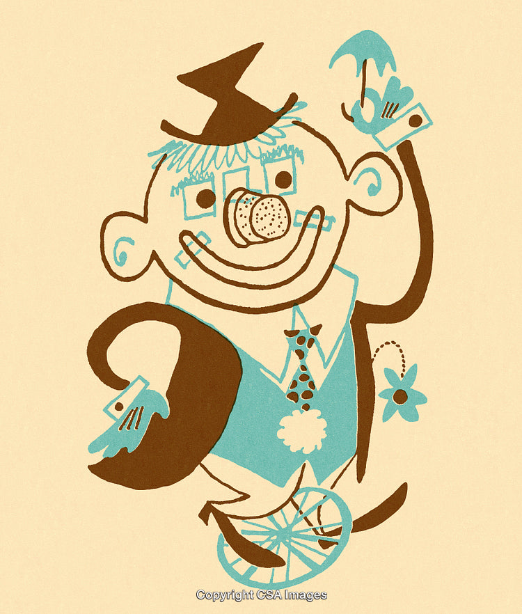 Charming Hand-Drawn Vintage Clown Illustration in Retro Color Scheme