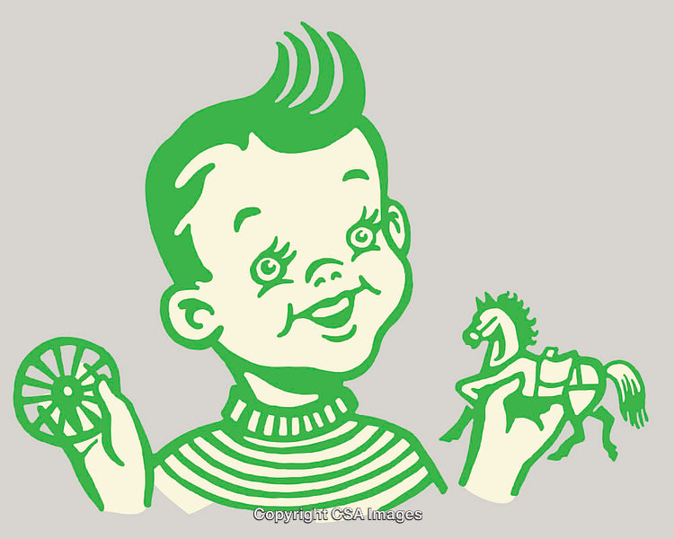 Vintage Illustration of a Child Holding Toys in a Retro Style