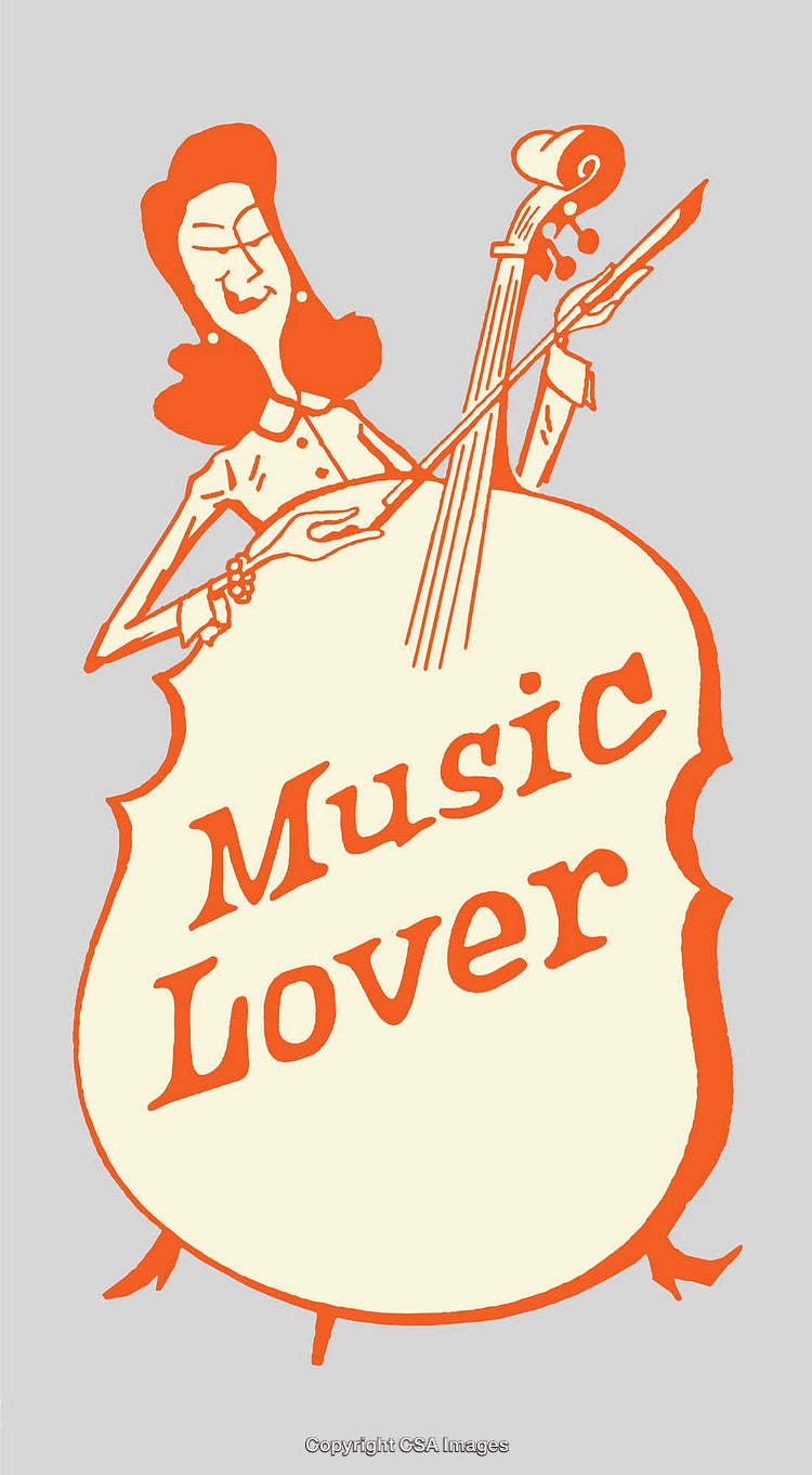Whimsical Illustration of Cellist with Music Lover Text Design