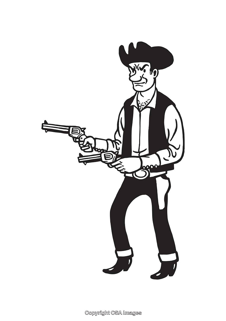 Retro Black and White Cowboy Illustration with Guns