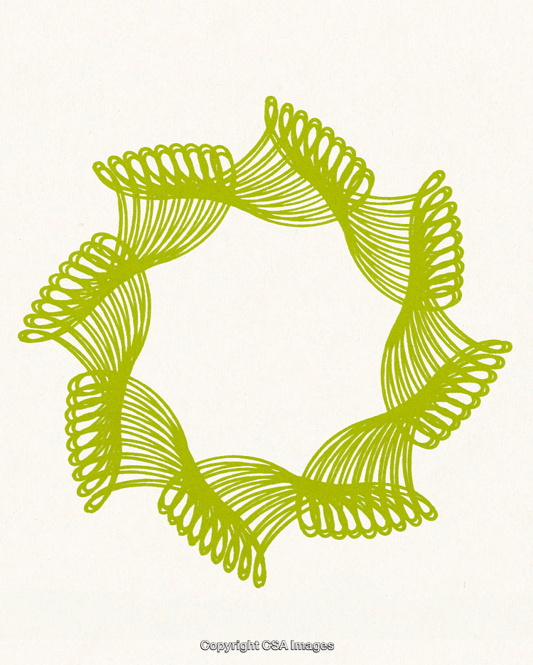 Abstract Green Circular Pattern Composed of Interwoven Spiraling Line Designs