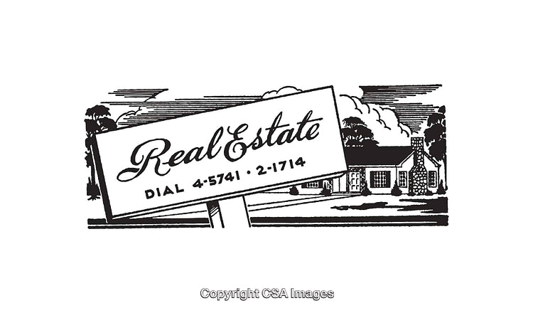 Black and White Real Estate Sign with Residential Background