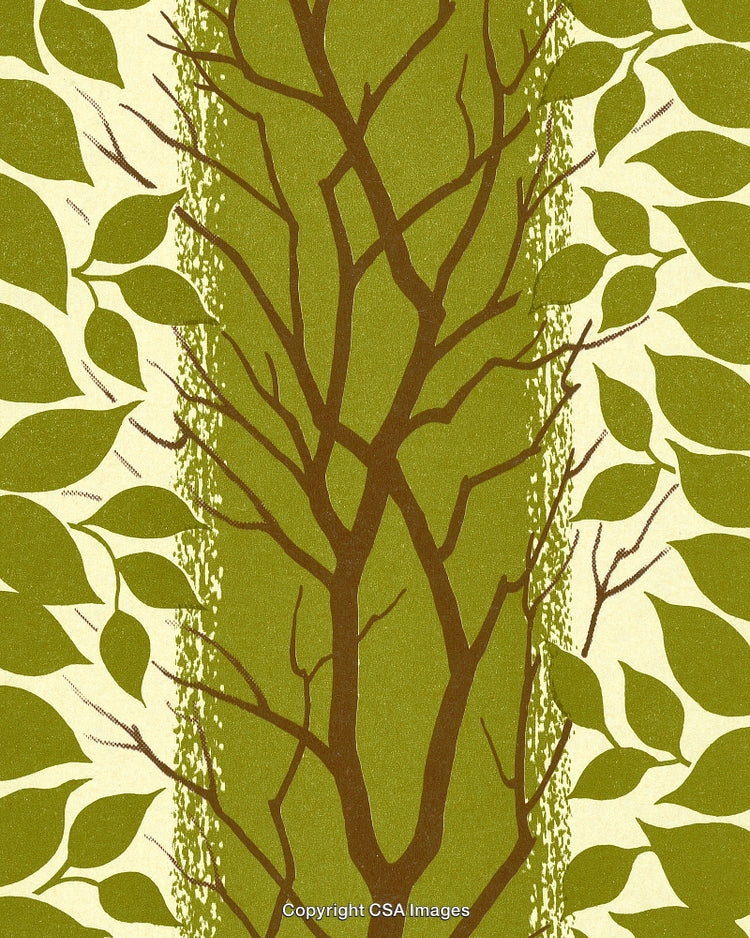 Natural Leaf and Branch Pattern on Green and Beige Background