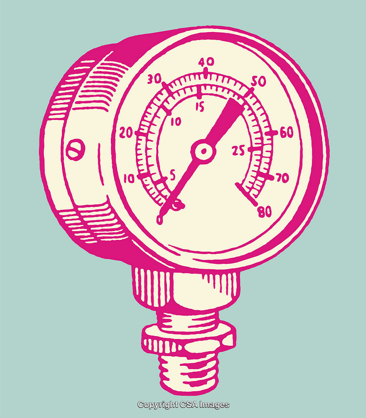 Vintage Style Pressure Gauge Illustration in Bold Pink and Light Blue Colors