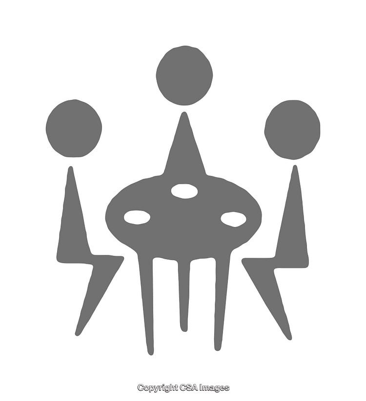 Icon of Three People Collaborating Around a Round Table