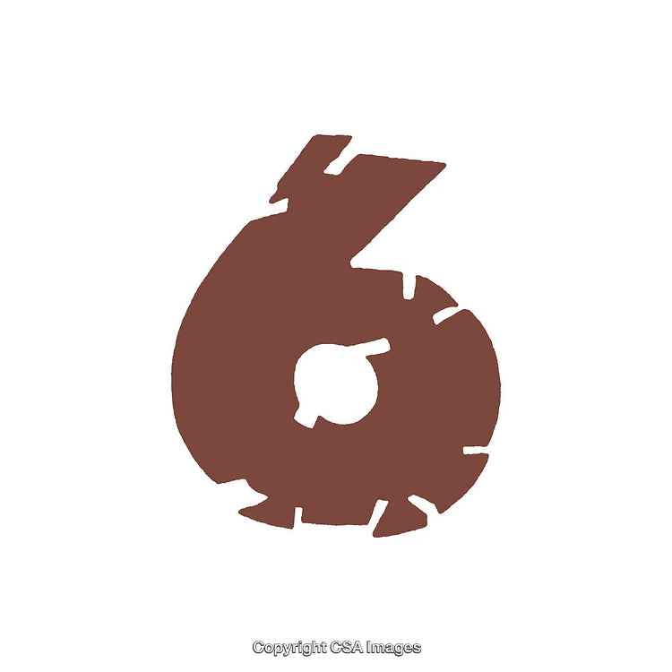 Rustic Red Stylized Number Six with Artistic Rough Edges